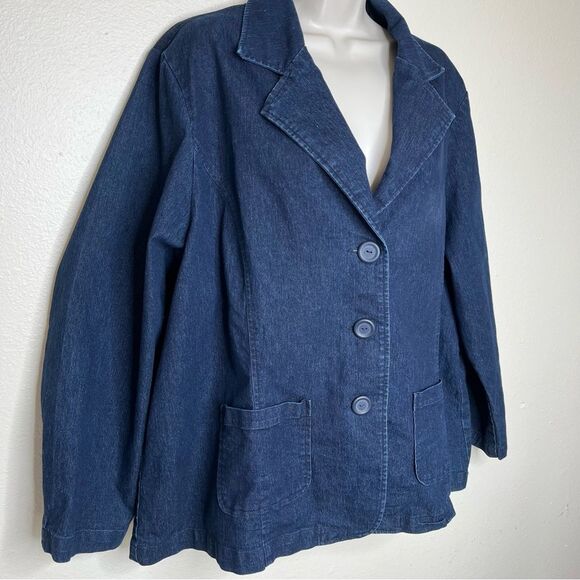 Denim and Co Denim Jean Jacket Blazer Style Dark Wash Three Button Women 2X - Picture 2 of 12